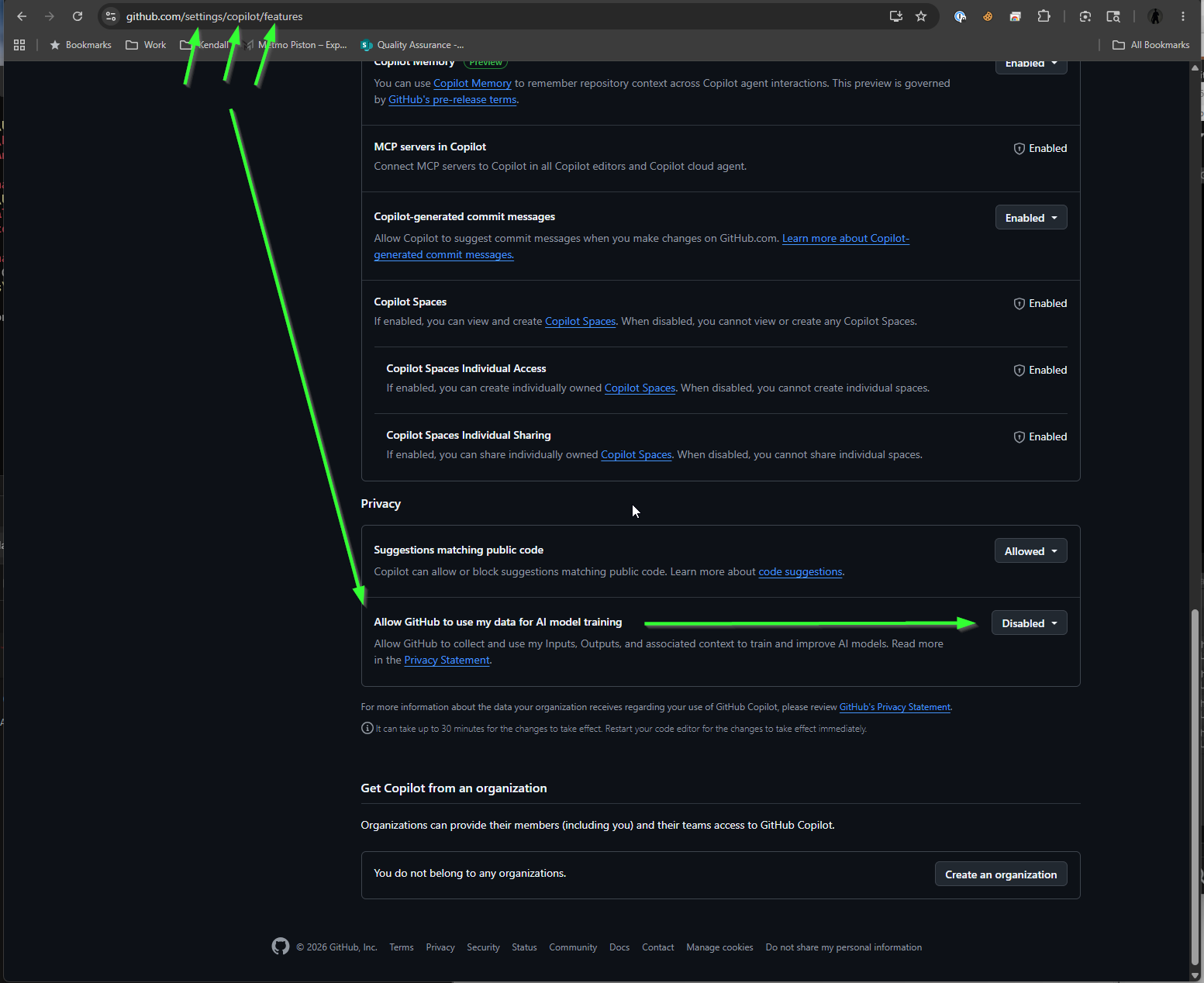 Disabling GitHub AI model training